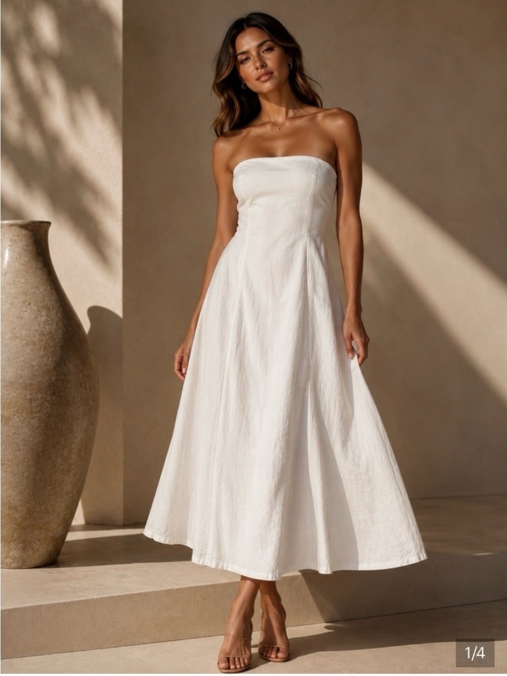 Japna Linen Blend Strapless White Midi Dress L